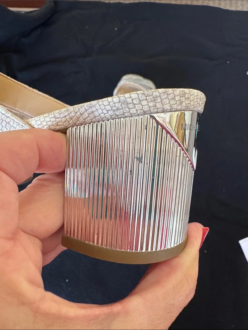 Michael Kors Silver Snake-Print Strappy Slide Sandals